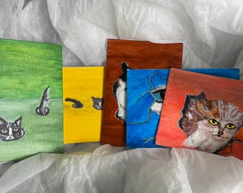 Colourful Cats Paintings 5 pcs (set)