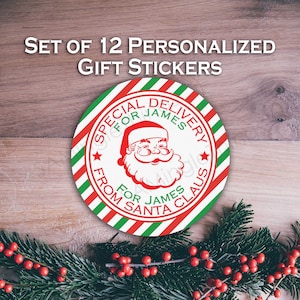 Christmas Gift Label - Santa Special Delivery - Sheet of 12 Personalized Stickers