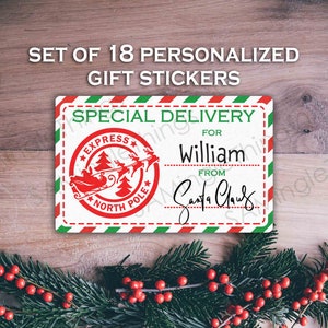 From Santa Christmas Gift Label - Sheet of 18 Personalized Stickers - Special Delivery