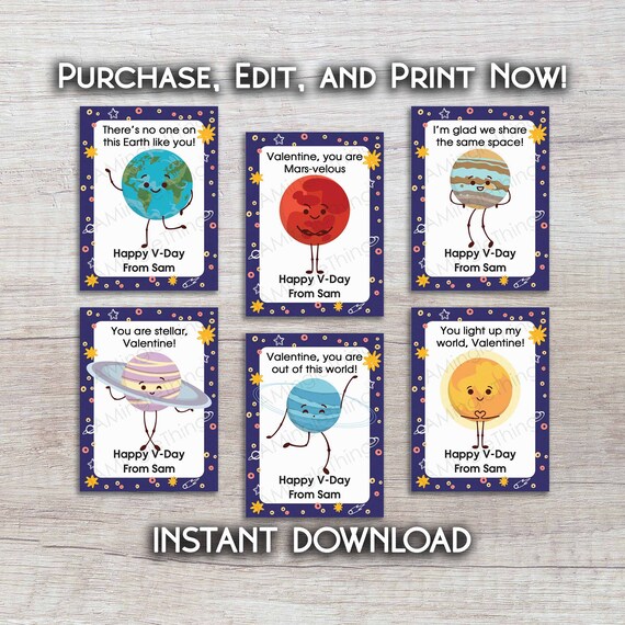 Instant Download Stellar Planet Valentines Cards PDF | Etsy