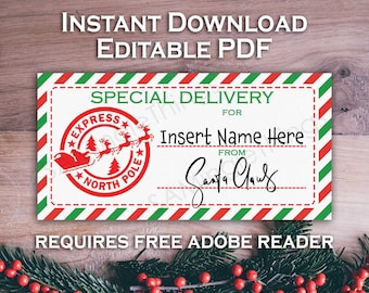 Instant Download Christmas Gift Label - PDF - Personalized - Santa Special Delivery