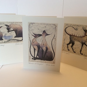 Un juego de 3 hermosas tarjetas de gatos siameses, de la galardonada artista de Emsworth, Marian Forster