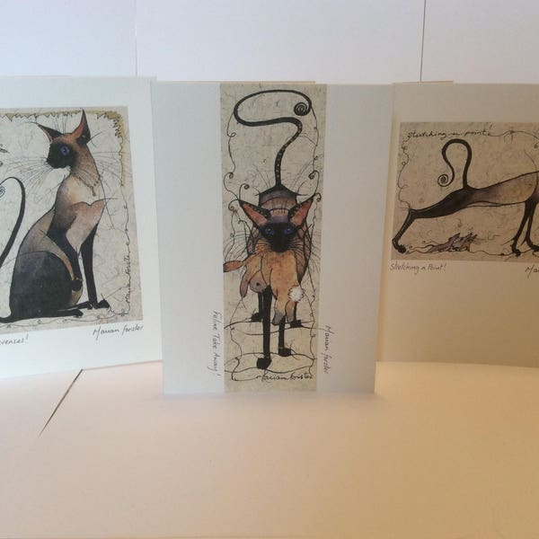 A Set of 3 beautiful Siamese cat cards, by award winning Emsworth Artist, Marian Forster