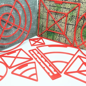 10pc D&D Spell Gauge Area of Effect Template Marker Set Cube, Cone, Circle, and Line Varying Distance AOE Dungeons Dragons Pathfinder 40k