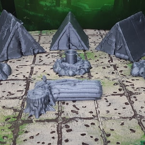 Adventurer&#39;s Camp w/ Tents Campfire and More 28mm Miniature Hero&#39;s Scale Scatter Terrain RPG Tabletop Fantasy Games Dungeon&#39;s and Dragons