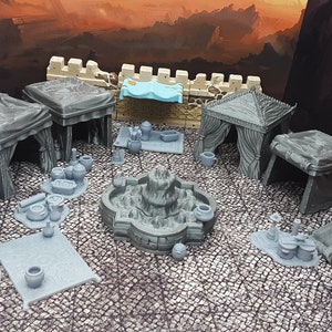 32 Piece Large Street Market Bazaar Set Scatter Terrain Tabletop Gaming Scenery Mini Miniature Models Dungeons & Dragons 28-32MM 3D Printed