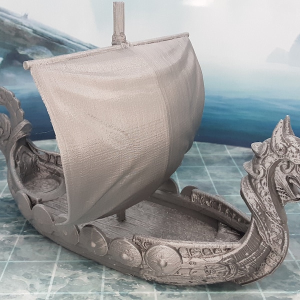 Grand voilier barbare viking, paysage dispersé, terrain 28 mm Donjons et dragons Mini modèle miniature imprimé en 3D Wilds of Wintertide