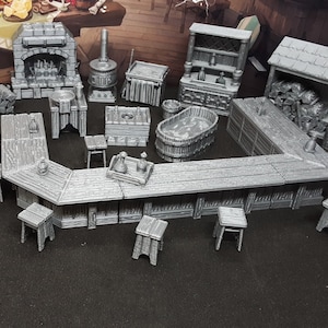 37pc Tavern Bar Inn Pub DnD Miniature Terrain, Dungeons and Dragons, D&D, Pathfinder, Scatter, Wargaming, Tabletop, 28mm