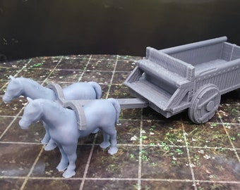 Horse & Wagon Cart Set 28mm Scale Fantasy Scatter Terrain Model for RPG Tabletop Fantasy Games Diorama etc. Dungeons Dragons DnD Pathfinder