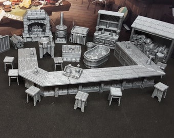 37pc Tavern Bar Inn Pub DnD Miniature Terrain, Dungeons and Dragons, D&D, Pathfinder, Scatter, Wargaming, Tabletop, 28mm