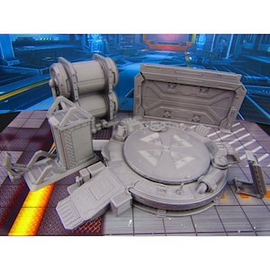 8 pc Space Ship Hangar Starfighter Landing & Service Bay Scenery Scatter Terrain 3D Printed Model 28/32mm Scale Sci Fi Cyber Punk Steampunk