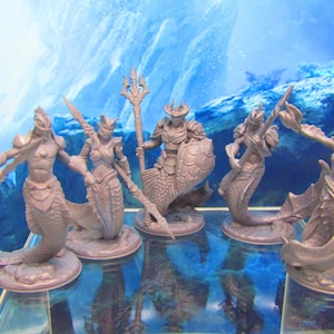5pc Merfolk Mermaid Merman Set Mini Miniature Figure 3D Printed Model 28/32mm Scale Fantasy RPG Tabletop Gaming Dungeons & Dragons