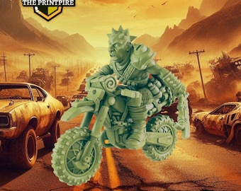 Wasteland Dirt Biker Punk | Post Apocalypse Bad Guy Miniature Figure | Wasteland Warfare Cyber Punk Dystopian Future | 32mm Scale Model