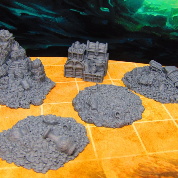 5pc Treasure Trove Coin Piles Chests Scatter Terrain Scenery 3D Printed Model 28/32mm Scale Fantasy RPG Tabletop Gaming Dungeons & Dragons