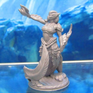 Merfolk Mermaid Female With Conch Shell Mini Miniature Figure 3D Printed Model 28/32mm Scale Fantasy RPG Tabletop Gaming Dungeons & Dragons