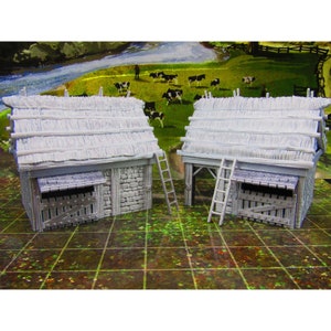 Horse Animal Stables Barns Pair Set for Barnyard Farm Scatter Terrain Scenery 3D Printed Model 28/32mm Scale Fantasy RPG Tabletop Gaming Dun