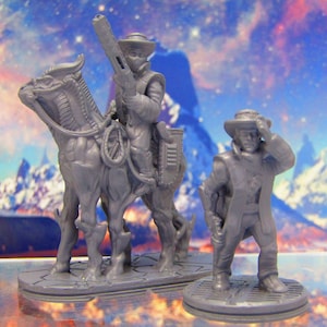 Space Cowboy Sheriff Deputy Pair Mounted & Walking Mini Miniature 3D Printed Model 28/32mm Scale Sci Fi Science Fiction RPG Tabletop Gaming