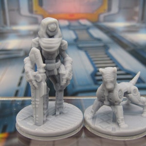 Assassin Droid Sniper & Robot Dog Companion Mini Miniature 3D Printed Figure Model 28/32mm Scale Sci Fi Science Fiction RPG Tabletop Gaming