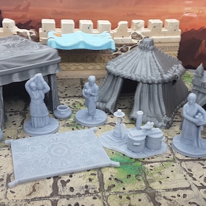 15 Piece Small Bazaar Market Set Removable Tops Scatter Terrain Tabletop Scenery Gaming Mini Miniature Dungeons Dragons 28-32MM 3D Printed