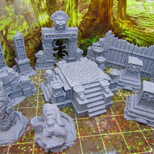 14pc Ancient Jungle Temple Ruins Scatter Terrain Scenery 3D Printed Model 28/32mm Scale Fantasy RPG Tabletop Gaming Dungeons & Dragons