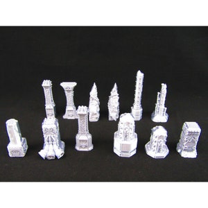 12pc Various Dungeon Pillars Set Scatter Terrain Scenery 3D Printed Mini Miniature Model 28/32mm Scale RPG Tabletop Gaming Wargaming