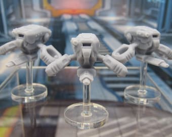 Lot of 3 Sentry Drones w/ Flight Stands Mini Miniature 3D Printed Figure Model 28/32mm Scale Sci Fi Science Fiction RPG Tabletop Gaming