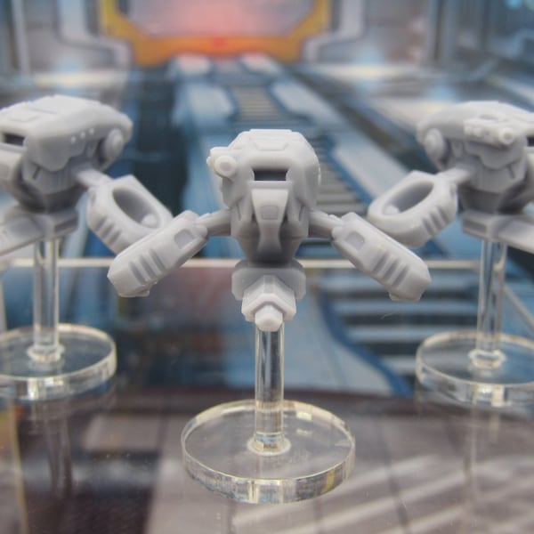 Lot of 3 Sentry Drones w/ Flight Stands Mini Miniature 3D Printed Figure Model 28/32mm Scale Sci Fi Science Fiction RPG Tabletop Gaming