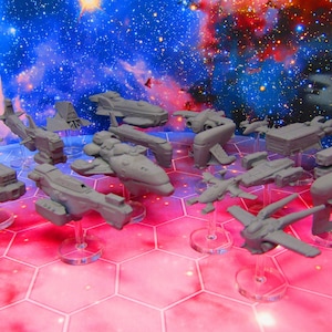 18pc Civilian Fleet and Transport Space War Gaming Set w/ Flight Stands & Rods Starfinder Fleet Scale Starship Mini Miniature Spaceship