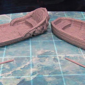 Longboat and Rowboat Pair w/ Oars Scatter Terrain Scenery 3D Printed Model 28/32mm Scale Fantasy RPG Tabletop Gaming Dungeons & Dragons