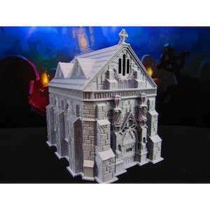 Iglesia gótica espeluznante para cementerio/cementerio, terreno disperso, escenario para juegos de mesa, modelos en miniatura, pieza para juegos de mesa impresa en 3D