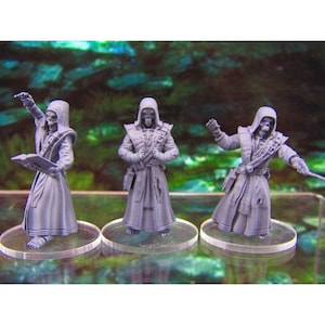3pc Undead Skeletons Acolyte Cultists Dark Wizard Sorcerer Mini Miniatures 3D Printed 28/32mm Scale Dungeons & Dragons Tabletop Gaming