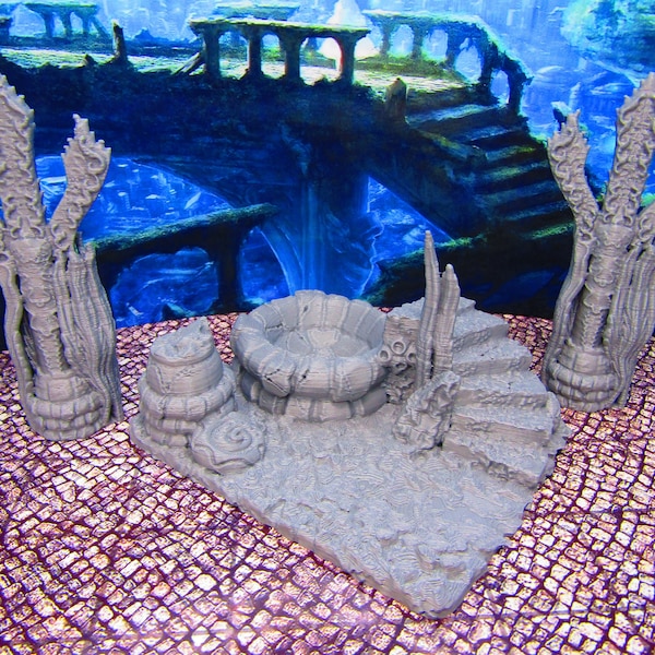 Atlantis Deep Sea Wishing Well & Trident Statues Scenery Scatter Terrain Props 3D Printed Minis 28/32mm Scale Fantasy RPG Tabletop Gaming