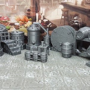 15 Piece Dwarven Ale Works 28mm Scale Fantasy Scatter Terrain Decoration Model for RPG Tabletop Fantasy Games Dungeon&#39;s & Dragons 3D Printed