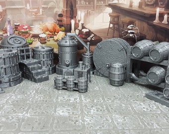 15 Piece Dwarven Ale Works 28mm Scale Fantasy Scatter Terrain Decoration Model for RPG Tabletop Fantasy Games Dungeon's & Dragons 3D Printed