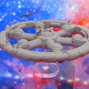 Circular Ringed Satellite Relay Station Port City Space Base Starfinder Fleet Scale Starship Mini Miniature Model Spaceship Game Piece EC3D