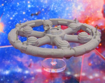 Circular Ringed Satellite Relay Station Port City Space Base Starfinder Fleet Scale Starship Mini Miniature Model Spaceship Game Piece EC3D