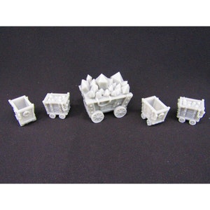 5pc Mine Carts Scatter Terrain Scenery 3D Printed Mini Miniature Model 28/32mm Scale RPG Tabletop Gaming Dungeons & Dragons