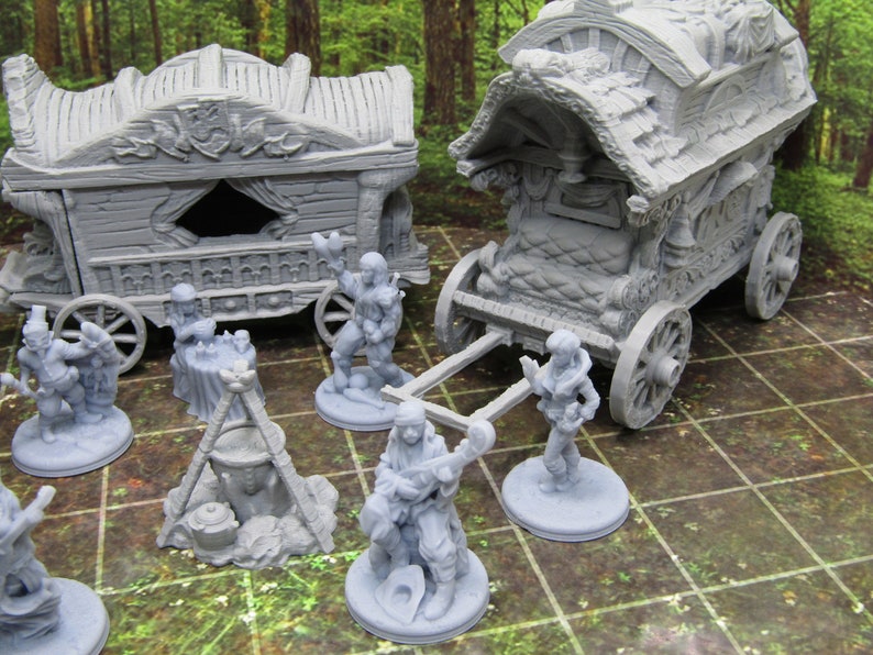 13 Piece Travelling Sideshow Camp w/ Wagons Scenery Terrain Mini Miniatures 3D Printed 28/32mm Scale RPG Fantasy Games Dungeons Dragons image 4