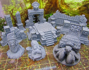 16 pc Ancient Jungle Temple Ruins Scatter Terrain Scenery 3D Printed Model 28/32mm Scale Fantasy RPG Tabletop Gaming Dungeons & Dragons
