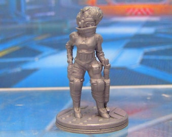 Female Human Cyberpunk Bounty Hunter Mercenary Mini Miniature 3D Printed Model 28/32mm Scale Sci Fi Science Fiction RPG Tabletop Gaming