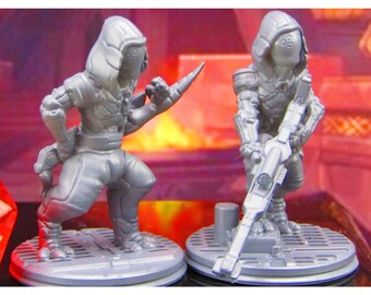 Alien Assassin Mercs Sniper Stalker Pair Mini Miniature Model Character Figure 28mm/32mm Scale RPG Tabletop Sci Fi Science Fiction Cyberpunk