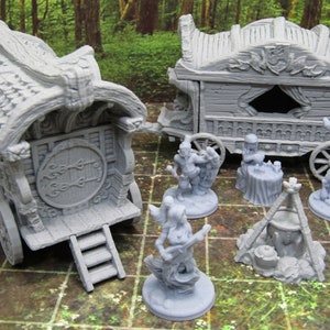 13 Piece Travelling Sideshow Camp w/ Wagons Scenery Terrain Mini Miniatures 3D Printed 28/32mm Scale RPG Fantasy Games Dungeons Dragons image 2