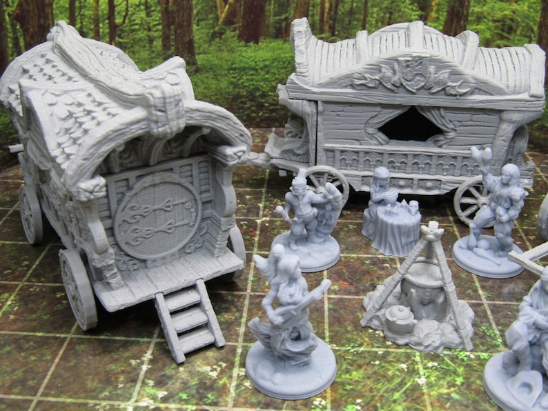 13 Piece Travelling Sideshow Camp w/ Wagons Scenery Terrain Mini Miniatures 3D Printed 28/32mm Scale RPG Fantasy Games Dungeons Dragons image 2