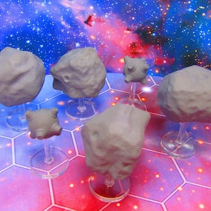6 Piece Asteroid Field w/ Mines Defense System Starfinder Fleet Scale Starship Mini Miniature Spaceship Game Pieces + Flight Stand & Rod