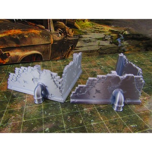 2pc Building Rubble Corner Brick Wall Scatter Terrain Scenery Wasteland Apocalypse Dystopian Mini Miniature Model 28mm/32mm Scale Wargaming