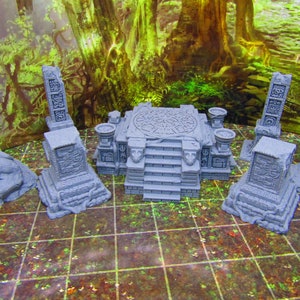 7pc Ancient Jungle Temple Ruins Scatter Terrain Scenery 3D Printed Model 28/32mm Scale Fantasy RPG Tabletop Gaming Dungeons & Dragons