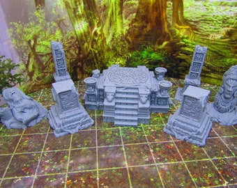 7pc Ancient Jungle Temple Ruins Scatter Terrain Scenery 3D Printed Model 28/32mm Scale Fantasy RPG Tabletop Gaming Dungeons & Dragons