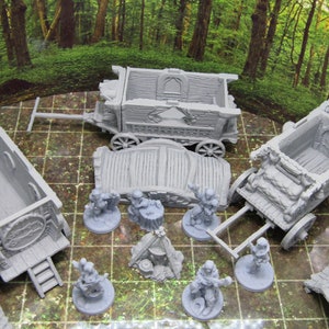 13 Piece Travelling Sideshow Camp w/ Wagons Scenery Terrain Mini Miniatures 3D Printed 28/32mm Scale RPG Fantasy Games Dungeons Dragons image 5