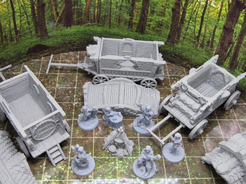 13 Piece Travelling Sideshow Camp w/ Wagons Scenery Terrain Mini Miniatures 3D Printed 28/32mm Scale RPG Fantasy Games Dungeons Dragons image 5