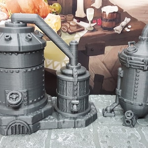 2 Piece Dwarven Boil Kettle and Spirit Still 28mm Scale Scatter Terrain 3D Printed Model RPG Tabletop Fantasy Games Dungeons & Dragons